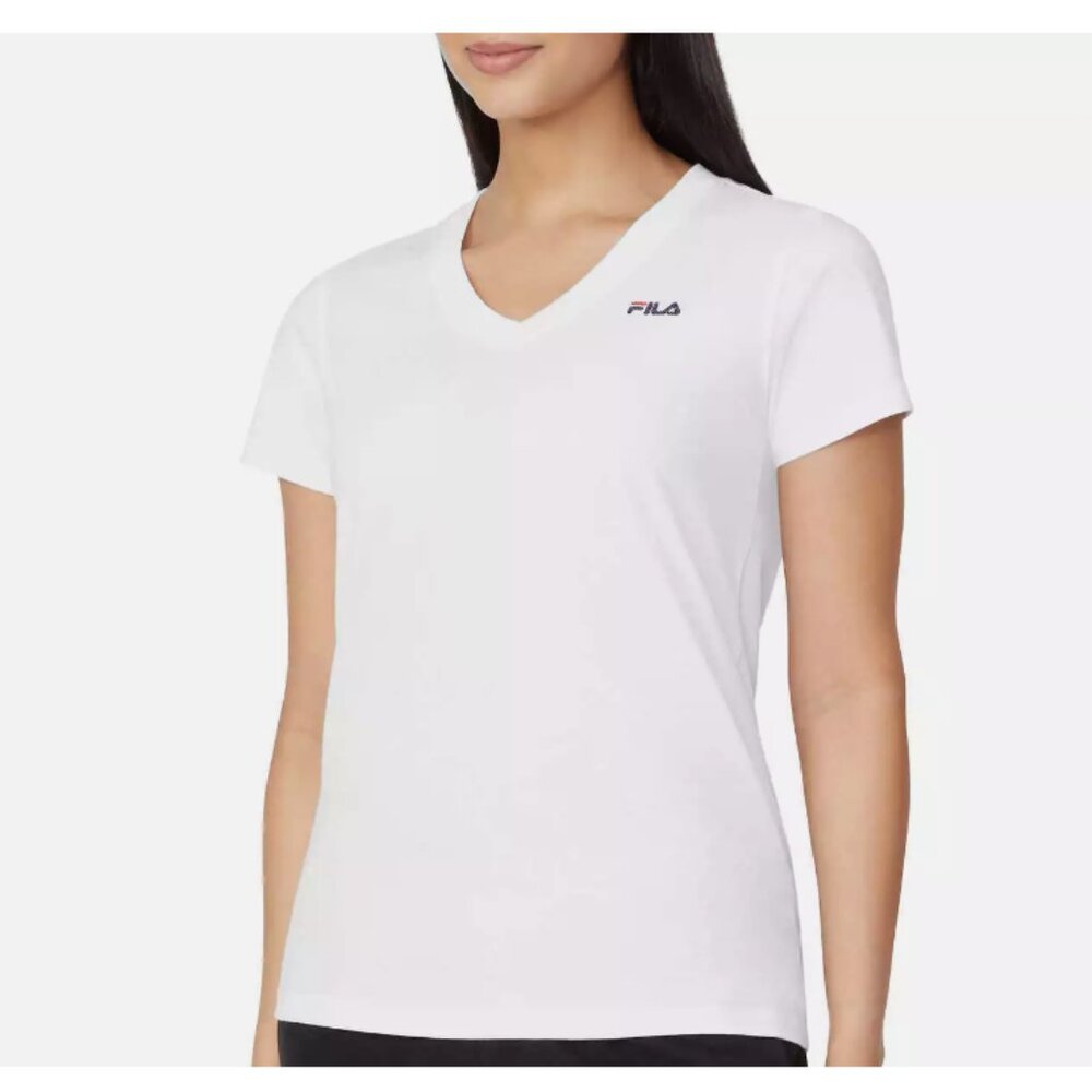 FILA Womens White V-Neck Shirt Short Sleeve